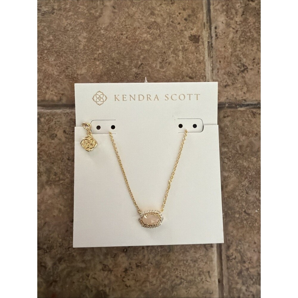 Kendra Scott Gold Chelsea pink Rose Quartz pavé cubic zirconia Pendant Necklace